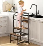 Wisdom Star Toddler Tower for Kitchen, Step Stool for Toddler Ladder Height Adjustable, Toddler Stool Helper with Safety Rail, Bathroom Kid Step Stool with Anti-Slip Protection, Counter Learning Tower