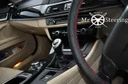 FOR FIAT PANDA MK3 11+ PERFORATED LEATHER STEERING WHEEL COVER RED DOUBLE STITCH (for: Fiat)