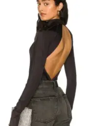 We Are HAH Hot As Hell Gloves Off Bodysuit Noir Black Backless Long Sleeve Mock