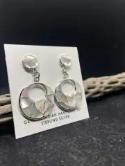 Native American Zuni inlay pink mussel shell sterling silver dangle earrings