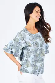 Leaf Print Tunic Top--THRE-35010