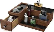 NiHome Handcrafted 3 Tier Wooden Cologne Organizer for Men, Mens Cologne Perfume Stand Organizer Solid Wood W/Hidden Compartments, Multi-Level Storage for Modern Gentleman's Accessory Organization