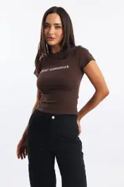 Brown Graphic Tee Short Sleeve - Size 16XL, Women's Graphic Tee