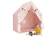Kids Playhouse Play Tent Castle Princess Indoor Outdoor Girls Boys Gift Childrens Room Cottage with Mat Star Lights Banner 1 Door 2 Windows