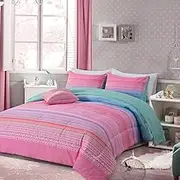 Holawakaka Boho Stripe Bedding Sets 6 Pieces, Pink Aqua Gradient Striped Comforter Set Queen Size All Season Geometric Bed Set, Nautical Bed in a Bag with Comforter, Sheets and Shams