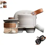 Teatsy Teapot, Teatsy Portable Tea Set, Heat-Resistant Glass Teapot with 360° Rotating Strainer, 3 Premium Cups & Travel Case, for Office, Travel, Home (Black+White,1 Set)
