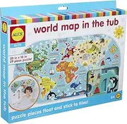 ALEX Bath World Map Puzzle: Learn Geography in the Tub - 29 Foam Pieces, Suction Cup Mesh Storage Bag - Ages 3+