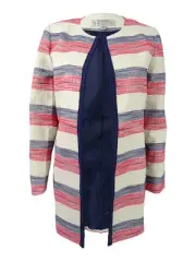Tahari ASL Women's Plus Size Striped Flyaway Blazer (16W, Ivory/Navy/Poppy)