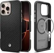 SPIGEN Enzo Aramid MagFit for iPhone 16 Pro Case 6.3-inch Compatible with MagSafe Magnetic Ring, Air Cushion TPU Bumper Technology, Lightweight Aramid Fiber Raised Edges Slim Cover - Black Silver