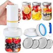 MAOYUE Electric Mason Jar Vacuum Sealer and Accessory Hose Compatible with FoodSaver Sealer, Attachment Kit for Wide & Regular Mouth Jars, Jars Sealing Hood Pump Lids Food Storage White