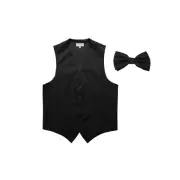 New Men's Vertical Tone on Tone stripes tuxedo Vest Waistcoat & bowtie Black