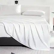 TUMEI Linen Flat Sheet 1 Piece - 100% Stone Washed Flax Bedding Breathable Farmhouse Top Sheet Ultra Soft，King Size（108”x102”，White）