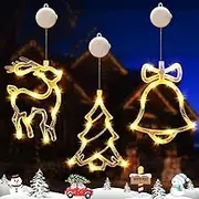 Kikth Window Decorations, 3 Pack Hanging Christmas Lights With Suction Cup, Timer Function Battery Operated for Home Party Winter Decor, XMAS001