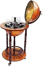 Globe Bar Cart Cabinet Antique Alcohol Wine Drinks Serving Trolley Round Bottle Storage Mid-Century Style Brown