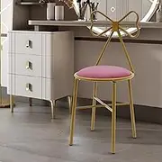 JAYGOVAN Makeup Vanity Stool Chair for Bedroom with Bow Knot Backrest,Side Table Seat Dressing Chair with Golden Metal Leg,Velvet Cushion for Dressing Room, Bedroom,11.8×11.8×30.7 inch (Deep Pink)