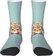 [EdWal] Soft Cute Animal Fox Flowers print Moisture Wicking Socks Sports Socks for Men and Women Warm thermal Boot Hiking Socks