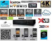 32 Channels H.265+ 4K UHD Hybrid Security HD-TVI/CVI/AHD/960H/IP/P2P/Audio/Cloud