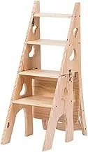 Solid Wood Folding Ladder Chair 4 Step Stool Dual Purpose Ladder 4 Step Climbing Ladder Display Rack Flower Rack Display Plant Rack for Home Office Library Kitchen(Color-1)