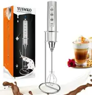 Silver Rechargeable Milk Frother for Coffee with Stand, Handheld Drink Mixer ...
