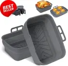 2PCS Silicone Air Fryer Liners for Ninja Dual Pot Reusable Baking Tray Grey