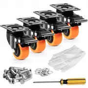 VEVOR Caster Wheels, 50.8 mm Swivel Plate Casters, Set of 4, with Security Dual Locking No Noise PVC Wheels, Heavy Duty 68 kg Load Capacity Per Caster