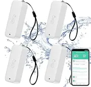 Smart Hygrometer Thermometer: Waterproof Humidity and Temperature Sensor Gauge with App Alert Notification, Indoor and Outdoor Self Magnet WiFi Temperature Sensor, Compatible with Alexa (4PCS,White)