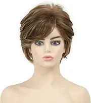 Short Ombre Curly Wig with Bangs for Women, Layered Soft Fluffy Synthetic Hair for Daily Party Costume (Blonde)