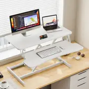 ApexSpace Double layered Wide Standing Desk Converter Height Adjustable Sit to Stand Up Riser 80*40+27cm Tabletop with Keyboard Tray Laptop Workstation White