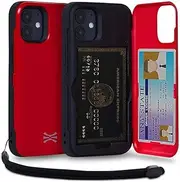 TORU CX PRO for iPhone 12 Mini Case Wallet | Protective Shockproof Heavy Duty Cover with Hidden Card Holder & Card Slot | Mirror & Wrist Strap Included - Red