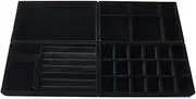 CLA JLT Black Stackable Velvet Jewelry Organizer for Drawers Inserts Earrings Bracelets Necklace Rings Accessories Trays Set of 4 (BLACK A)