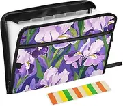 Customizable Document Folder 13 Pockets A4 Letter Size with Zipper Closure for Business Purple and White iris Flowers organizador