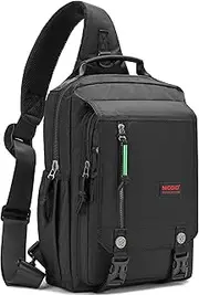 NICGID Sling Bags Chest Shoulder Backpacks, 13.3'' 14.1'' Laptop Backpack Crossbody Messenger Bag Travel Outdoor Men Women, Black, 14.1 inch, Durable