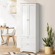Oikiture Sideboard Buffet Cabinet with Display Shelf and Drawer Kitchen Storage Cupboard White