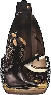 Stvyukl Cowboy Black Hat Western Boots Sling Bag For Women Men Travel Hiking Backpack Crossbody Shoulder Chest Bags Casual Daypack