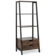 Costway Ladder Bookshelf Display Rack Drawer Bookcase Brown