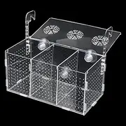 Fish Breeding Box Transparent Fish Isolation Box Acrylic Fish Isolation Hatchery 1 Grid/3 Grids Fish Incubator Box with Suction Cups and Hooks for Baby Fish Newborn Fish 15x15x15 cm/30x15x15 cm (B)