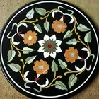 Round Marble Coffee Table Top Antique Design Inlay Work Side Table for Bar Decor
