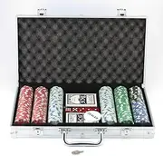 Tradeopia 300 pcs Casino Style Poker Chips Set with a Aluminum Finish Case, 2 Decks of Cards, 5 dice, 1 Dealer Button (Classic Multiplayer Game)