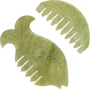 WOFASHPURET 2Pcs Jade Guasha Comb for Head Acupoint Massage Natural Scalp Scraping Tool for Relaxation for Facial Care