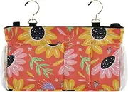 GuoChe Bedside Storage Basket Organizer Retro Flowers Rustic Orange Red Bedside Hanging Storage Bag for Bunk and Hospital Beds,Dorm Rooms Bed Rails
