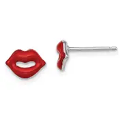 Sterling Silver Rhodium-Plated Madi K Enamel Lips Post Earrings