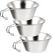GOOHOCHY 3pcs Stainless Steel Camping Bowls Portable Food Bowls with Scale Durable Outdoor Camping Supplies for Hiking Picnic and Travel
