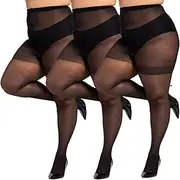 LADYFAN 3 Pairs Plus Size Women’s Sheer Tights 20D High Waist Control Top Pantyhose with Reinforced Toes