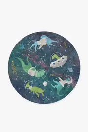 185' Round | Machine Washable Runner Rug | Kid & Pet Friendly | Indoor Rug | Dinosaurs in Space Tufted Rug | Ruggable