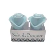 Blue Roses Ceramic Flowers Salt And Pepper Shakers NIB Cordon Bleu Inc