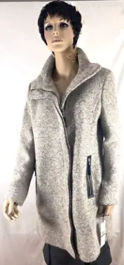 CALVIN KLEIN Gray Bouclé Asymmetric Wool Blend Jacket Coat Marked as "L"