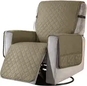 Recliner Chair Covers Fitted Recliner Sofa Slipcovers Reversible Washable Recliner Chair Protector with Elastic Adjustable Strap, Taupe/White