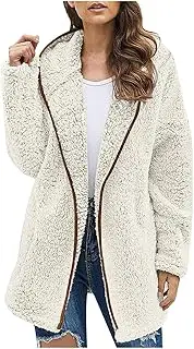 [lcyhony] Women's Sherpa Fleece Jackets Y2k Long Winter Warm Faux Fur Coats Soft Comfy Zip Up Hooded Outerwear with Pockets