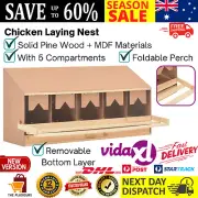 Wooden Nesting Box With 5 Compartments Sloping Roof Chicken Hen Laying Egg Nest