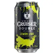 Vodka Cruiser Double Lemon Lime, Refreshing Flavoured Pre-Mixed Vodka Drink, 6.8% ABV, 375mL (Case of 24 Cans)
